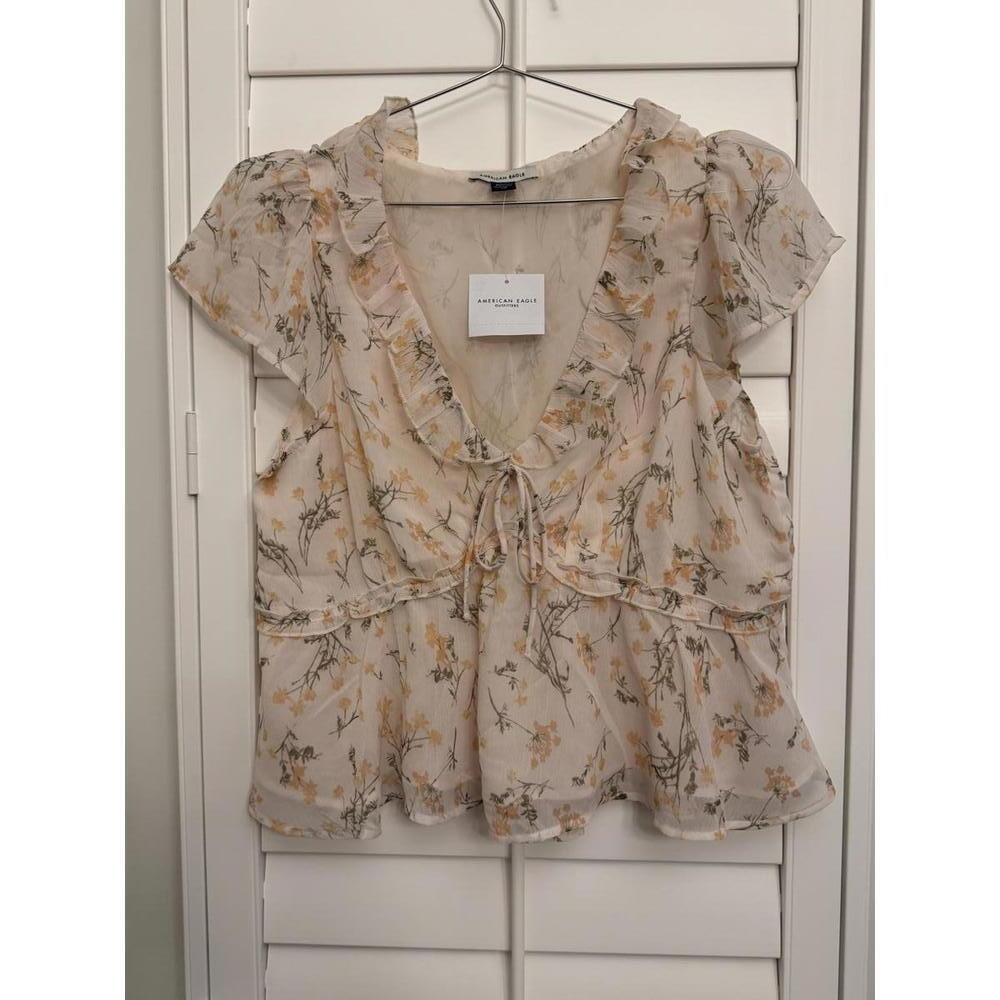 NWT American Eagle AE V-Neck Chiffon Babydoll Blouse size Medium